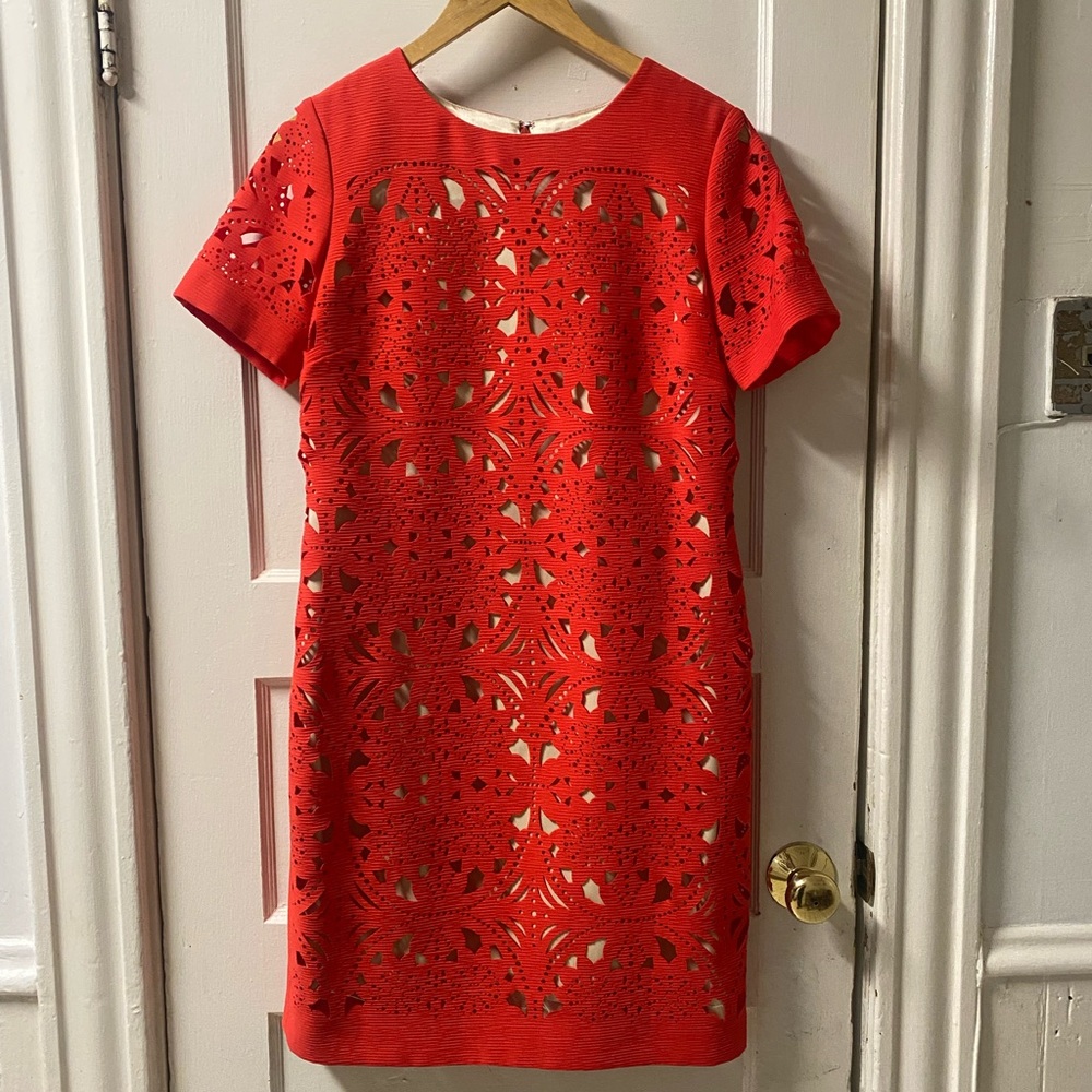 Katherine Kelly Red Geometric Cutout Dress